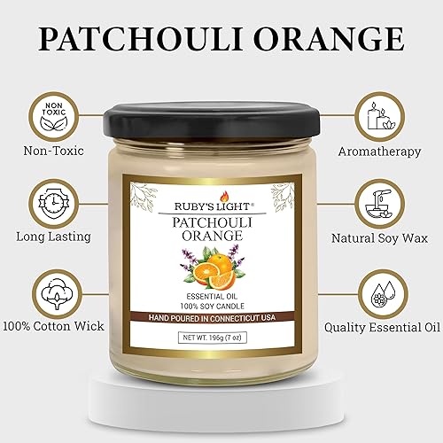 Miniatura 2 de Vela de aromaterapia de naranja pachulí para el hogar, vela de soja de aceite esencial, tarro de 9 onzas, mecha de algodón, alto aroma, 40 horas de