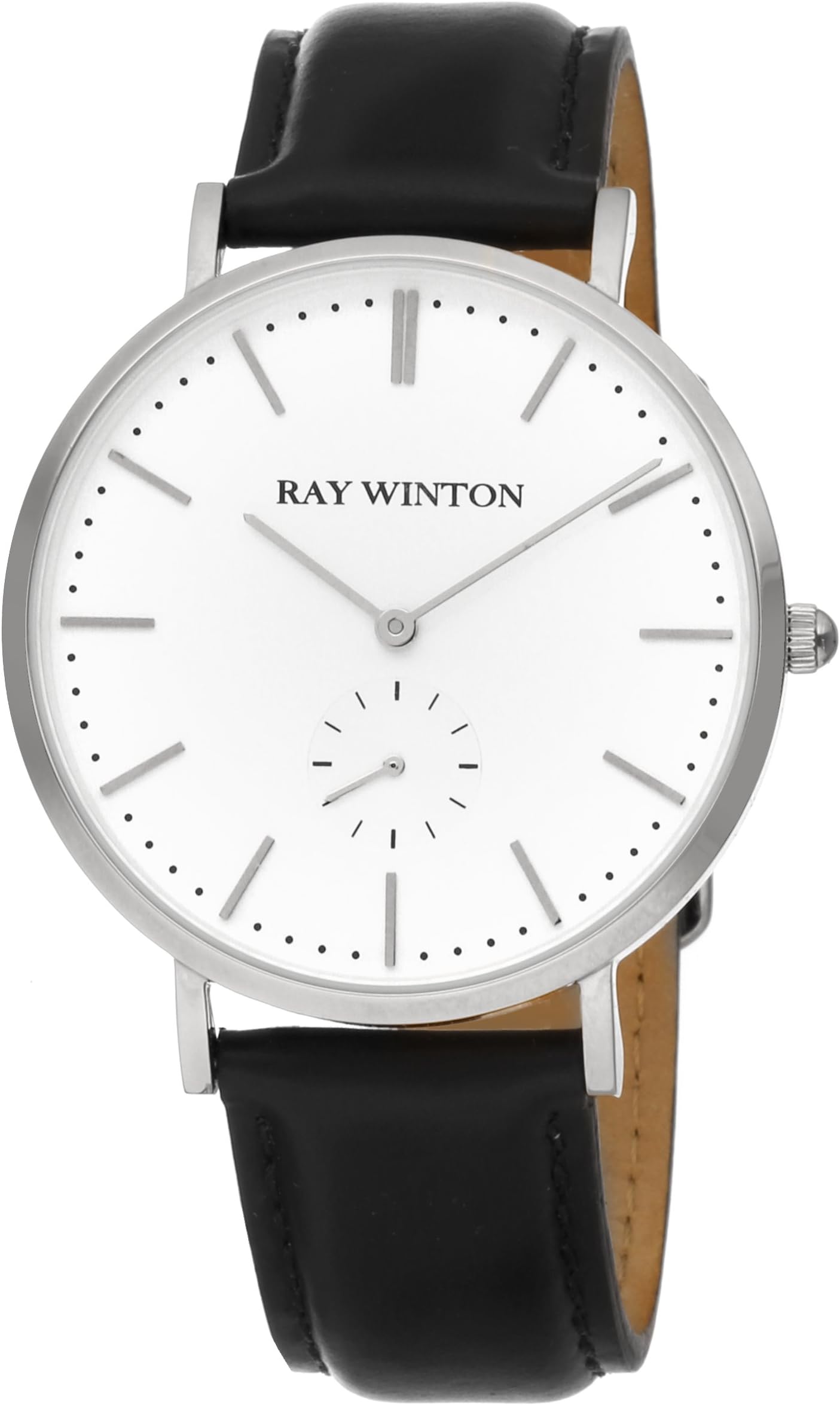 Men's WI1101 Two-Hand Analog White Dial Genuine Black Leather Watch