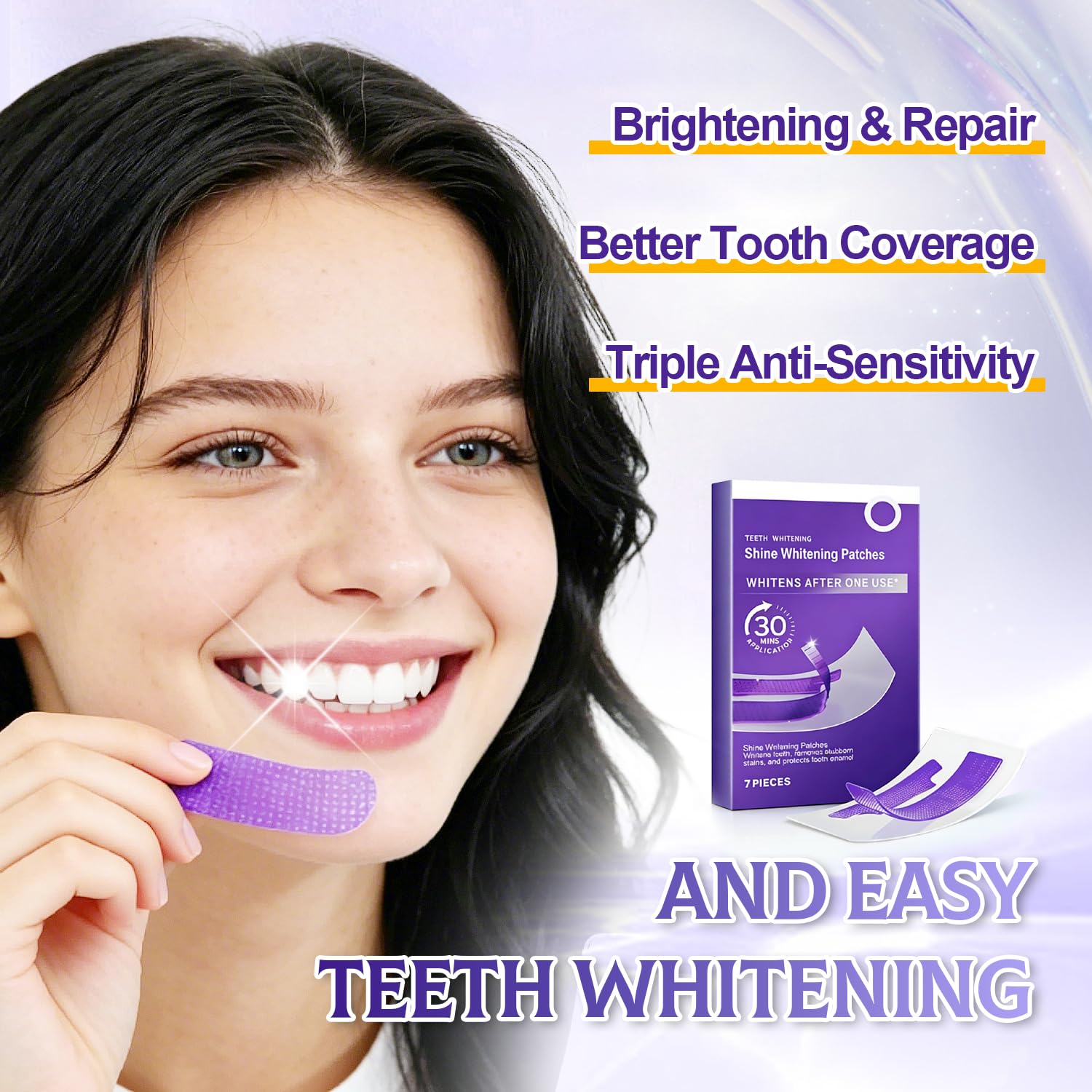 7 Stück Whitening Strips Lila– Teeth Whitening Strips Bleaching-Streifen zur Sanften Entfernung von Verfärbungen und für Strahlendere Praktische Einzelverpackungen C35-01-1