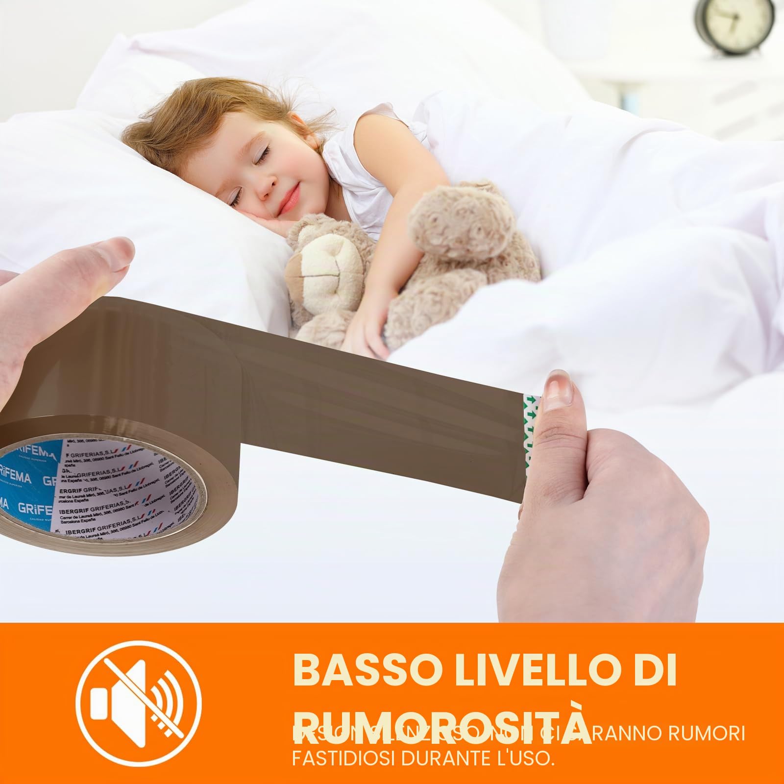 GRIFEMA GA4004-1 Nastro Imballaggio Silenzioso, Adesivo per Sigillare Scatole Cartone, Spedizioni, Traslochi, Resistente, 66 m x 50 mm, Marrone