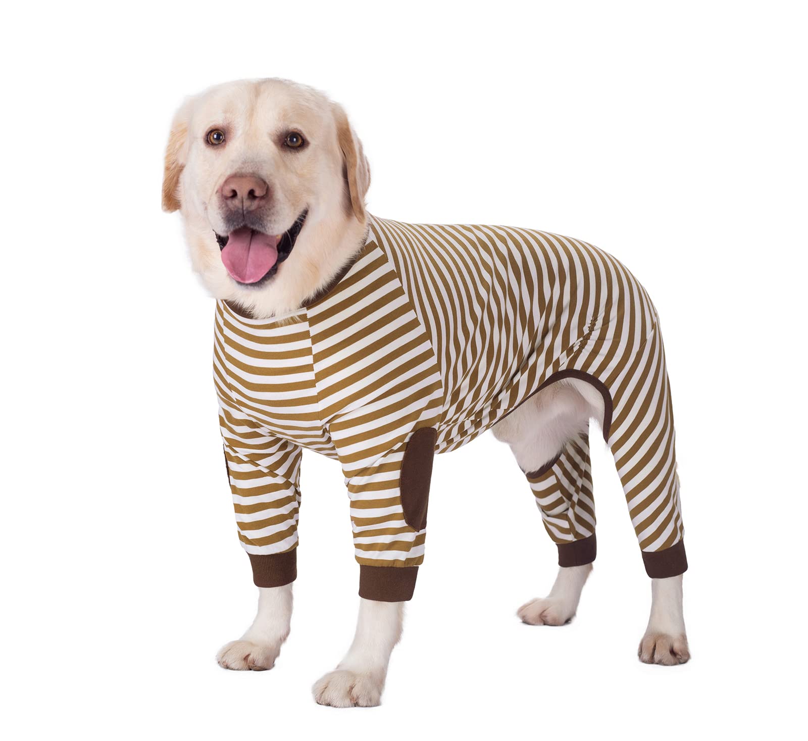 Flexible Dog Jumpsuit, Breathable Striped Pajamas - Soft Cotton Zipper Costume for Large & Medium Dogs (7-Back length-55cm, Light Brown) โ image 1