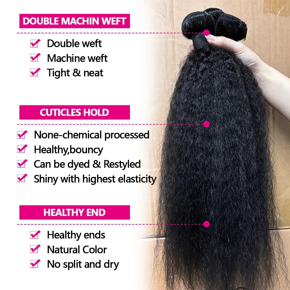 Bele 12A Yaki Straight Human Hair Bundle 20 22 24 inch Brazilian Kinky Straight Human Hair Weave 3 Bundles for Women Natural Color Can be Dyed or Bleached - Image 2