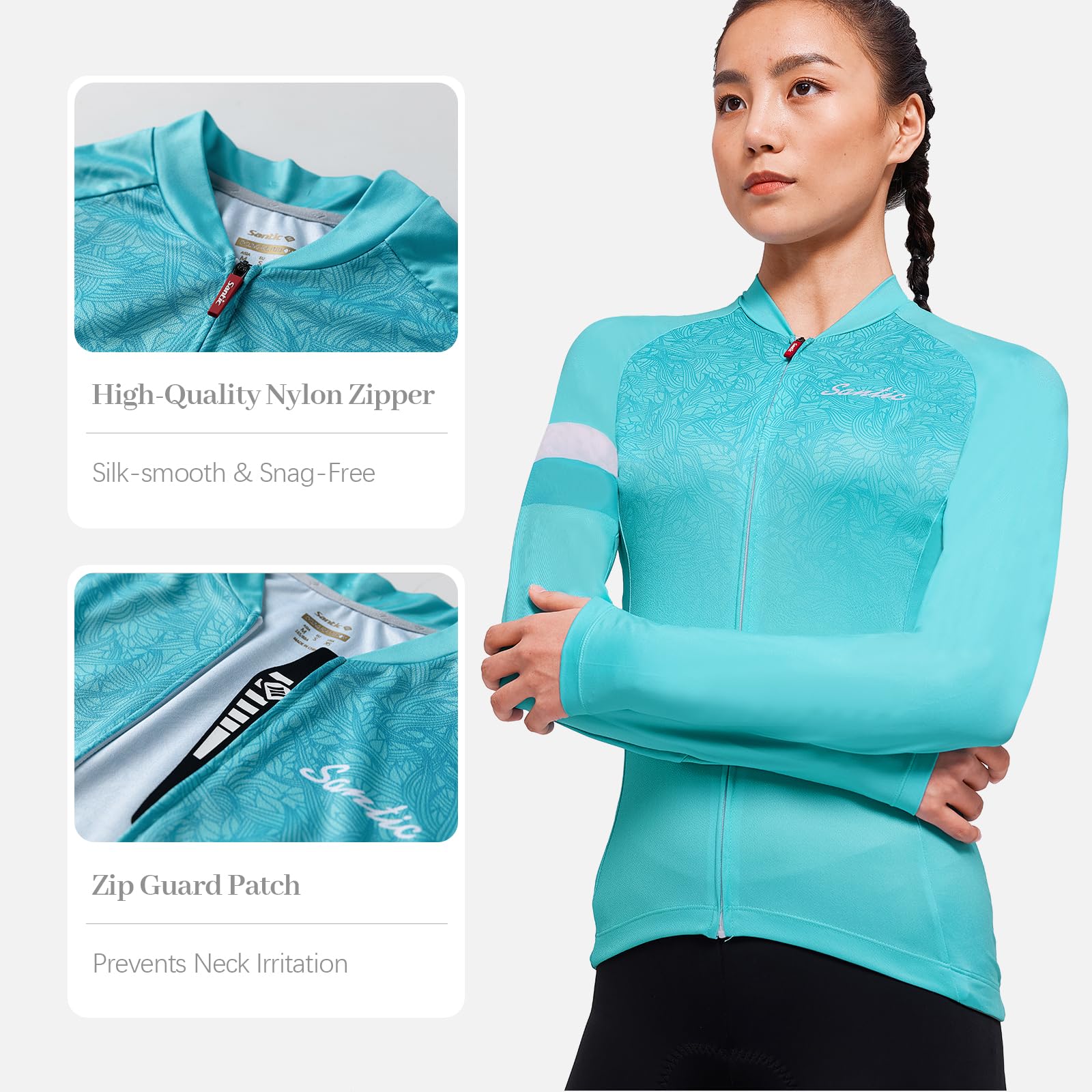 Santic Maillot Ciclismo Mujer Manga Larga Ciclismo Tops Chaqueta Bicicleta Camiseta Bicicleta Transpirable Secado