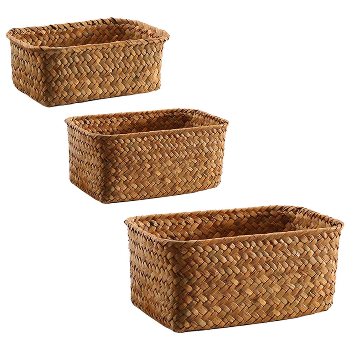 Panier de rangement en paille multifonctionnel | Set de 3 boîtes tressées légères