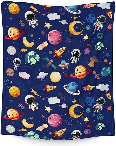 Manta de planeta de regalo, 40 x 50 pulgadas, lindas mantas de Navidad para niñas y niños, manta suave y mullida azul oscuro para sofá