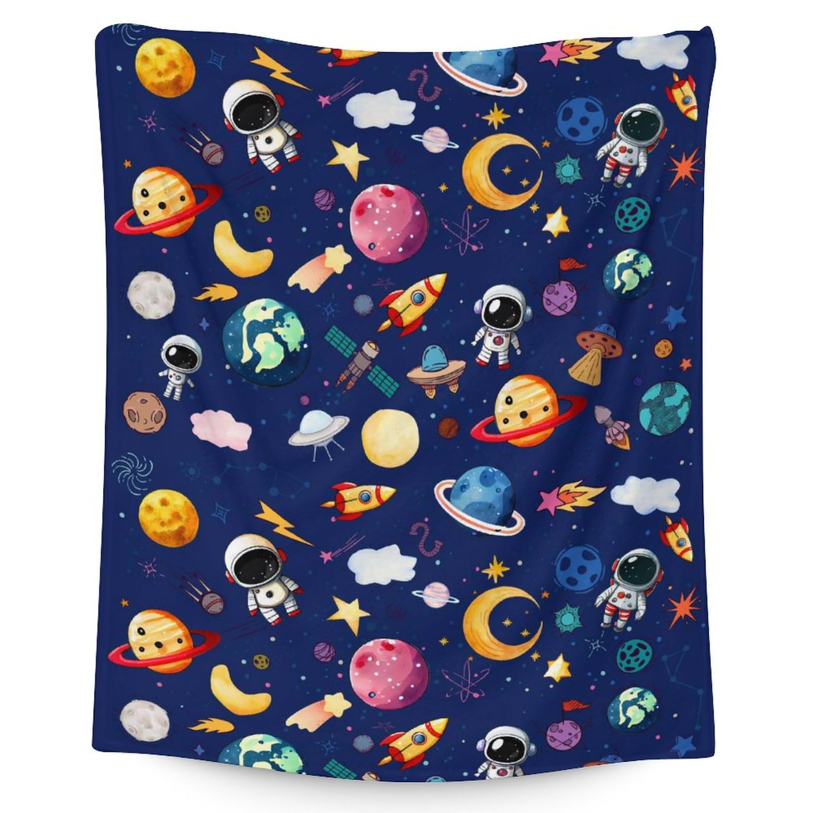 Boys Blanket with Planet - 50 x 60 Inches Cute Pattern Blankets Stuff for Planet Lover - Soft Flannel Birthday Decorations Throw for Sofa, Travel