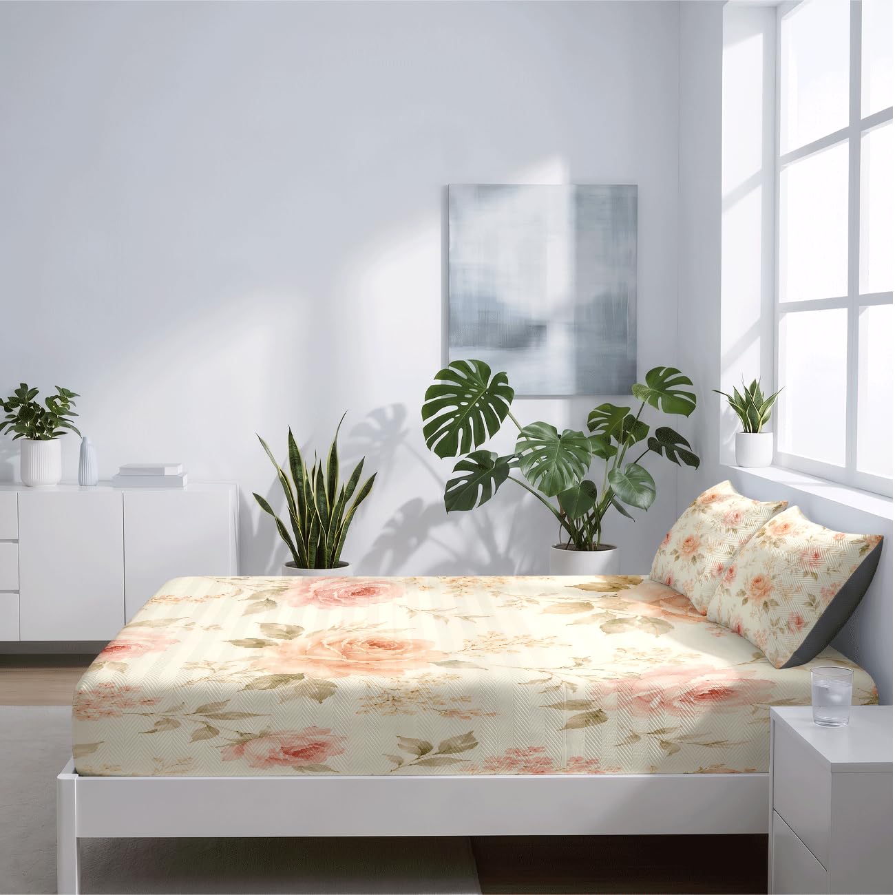 Sábana Bajera Ajustable Refrescante (Estampado de Flores 3,200x220cm)