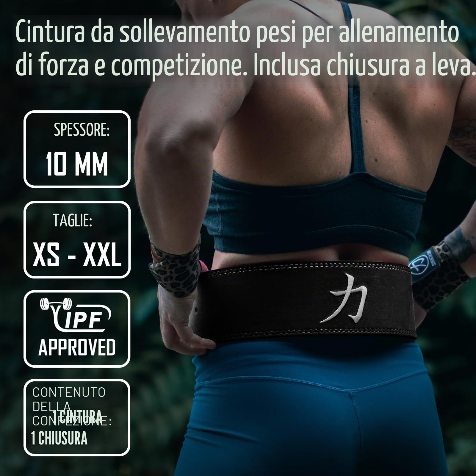 Strength Shop Cintura powerlifting 10mm con fibbia a leva, Certificado IPF, cintura palestra uomo e donna, robusta e durevole, cintura pesi palestra per stabilizza il core e colonna