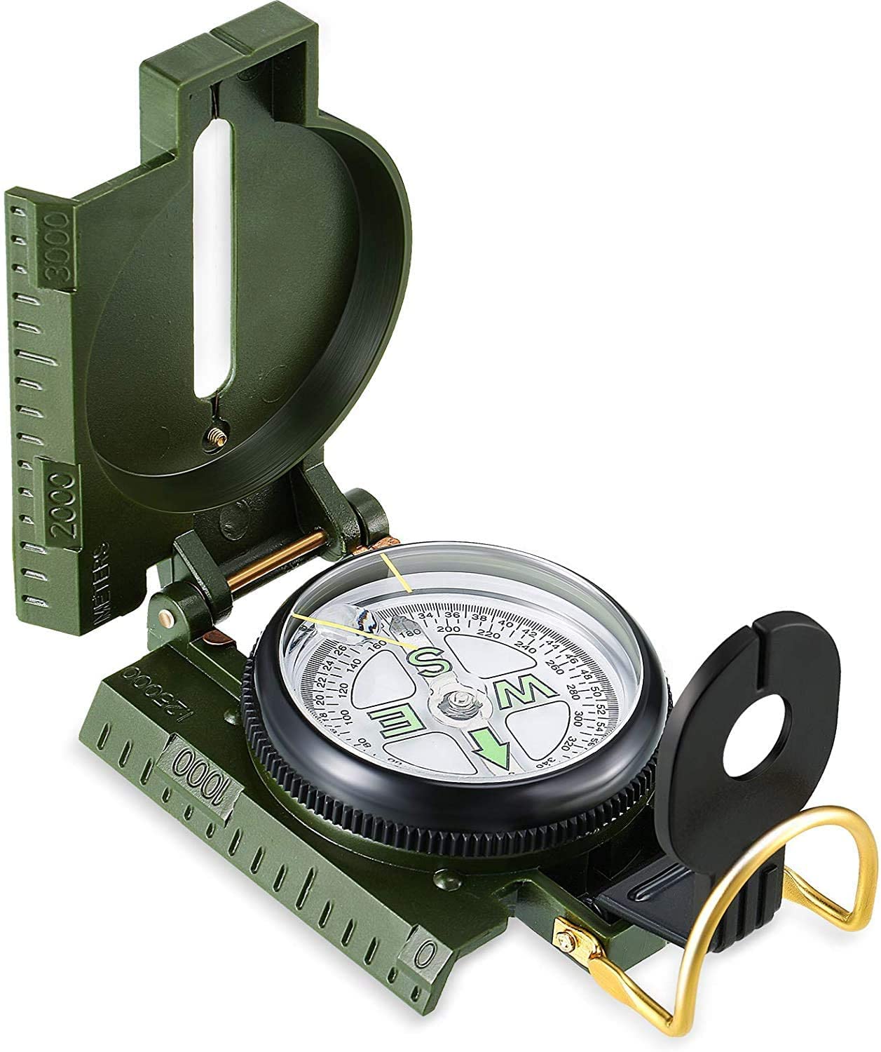 Eis Direction Compass Portable Camping Compass MilitaryArmy Multifunctional Tactical Survival Military Compass with Lanyard & Pouch/Waterproof & Impact Resistant/Lensatic (Green)-picture-29