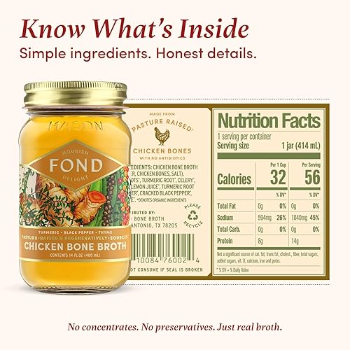 Miniatura 2 de FOND Caldo regenerativo de hueso de pollo criado en pastos infundido con cúrcuma orgánica y pimienta negra, caldo de pollo a fuego lento para un