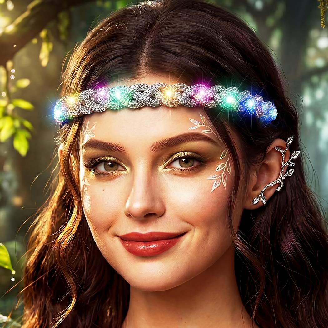 Rhinestone Light Up Headband Silver Rave LED Headpieces for Women