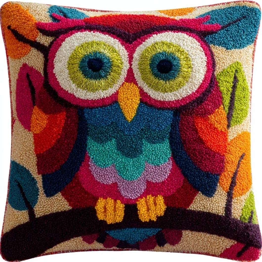 Taxpy Latch Hook Cushion Kits Owl 17X17 Inch