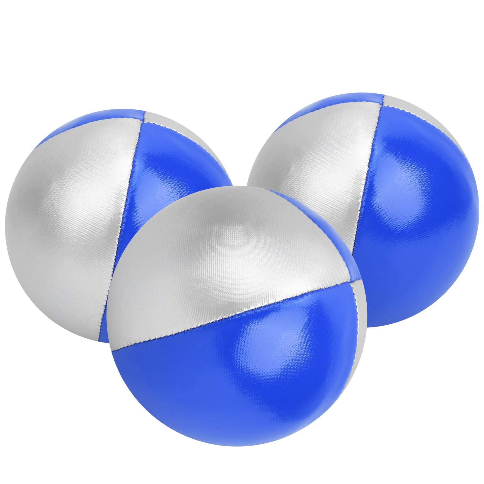 POENVFPO Balles de Jonglage, 4 Types de Balles à Lancer Souples en Cuir PU pour Enfants et Adultes, avec Conception Portable Résistante aux Déchirures pour le Divertissement Intérieur et (bleu/argent