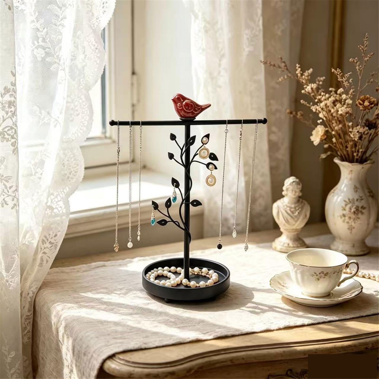 Stojak na biżuterię Jewelry Necklace Stand Metal with Bird Decor Stojak na naszyjnik