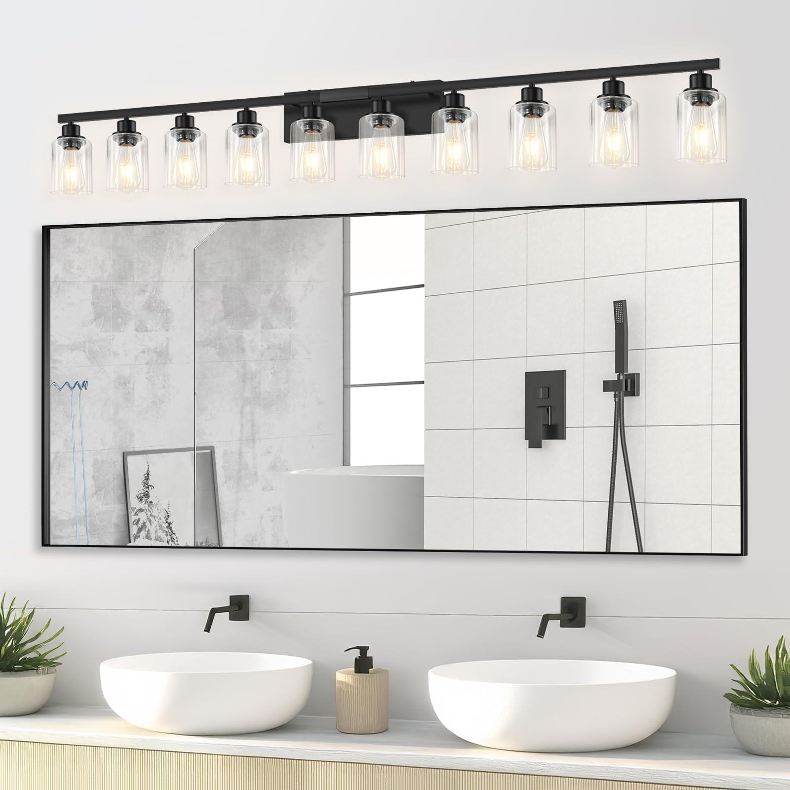 10 x Badwechsellampen über Spiegel, 165cm Mattschwarz, Wickelzubehör, Moderne Schwarze Wickelleuchten für Badezimmer, Wandbeleuchtung für Spiegel, Schlafzimmer, Wohnzimmer