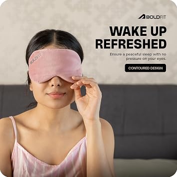 Boldfit Eye Mask for Sleeping with Adjustable Strap Super Soft Sleeping Mask Blind Fold for Comfortable Sleep Travelling Sleep Mask Pad for Girls Sleeping Eye Mask Blind Folds for Sleeping - Pink