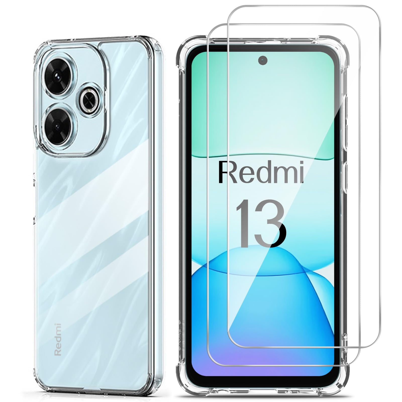 binandteam Cover per Xiaomi Redmi 13 4G (6.79) con 2 Pezzi Vetro