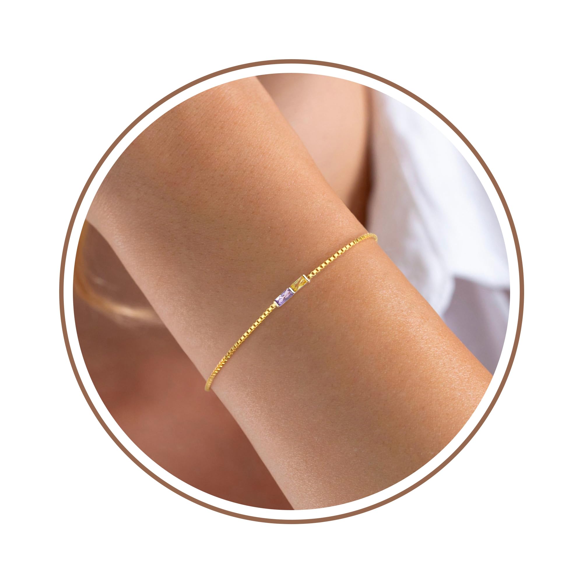 Birthstone Bracelets for Women, Christmas Gifts Stocking Stuffers for Teens Dainty Gold Bracelet with Birthstone Birthday Gifts for Her Trendy Stuff 14k Plated Adjustable Link Bracelet Anniversary