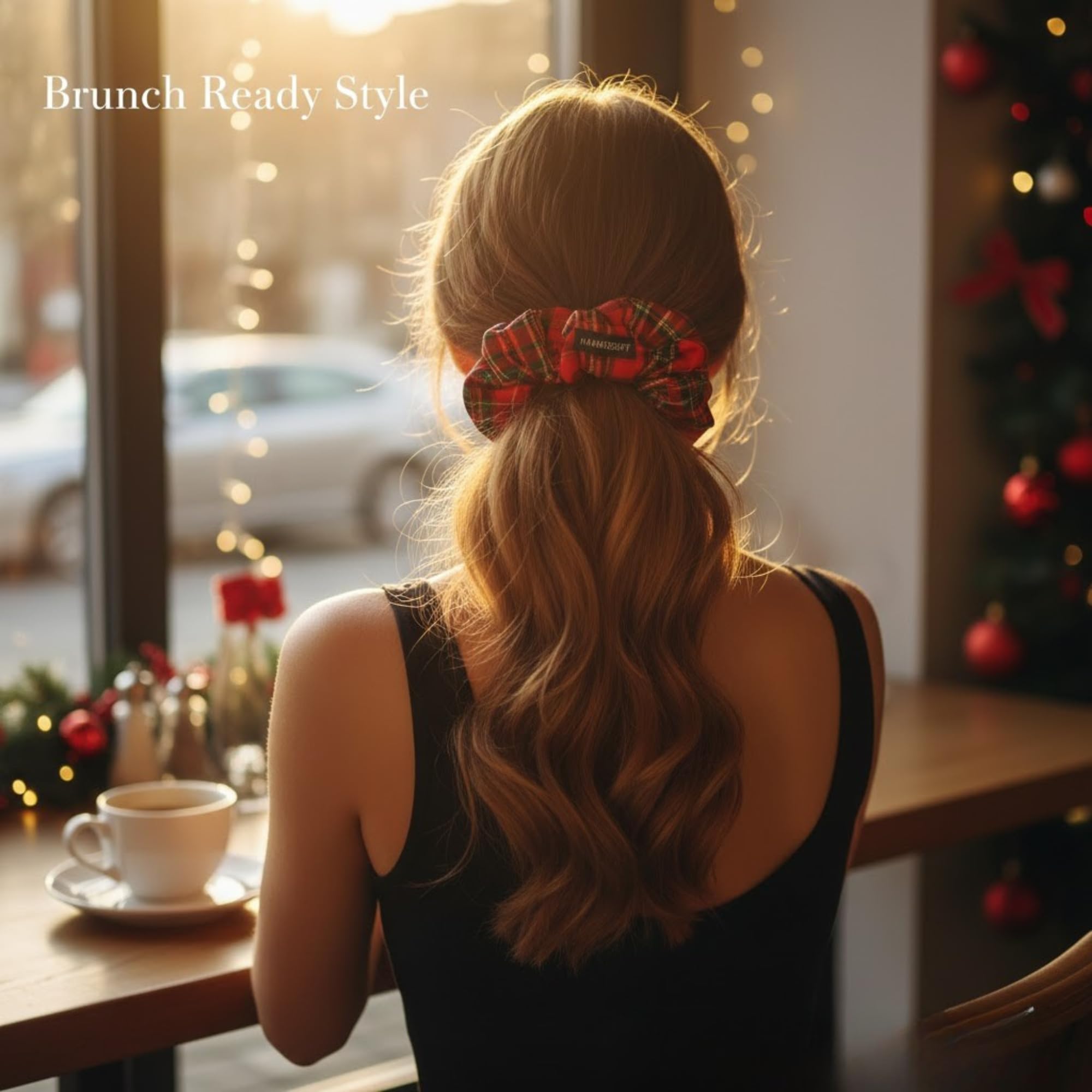 HAIRBERRY® Mix synthetic Scrunchie for Women | Large Red Tartan Hair Tie | Anti-Breakage Ponytail Holder for Thick Hair | Premium Festive Hair Accessory | Set of 1 4