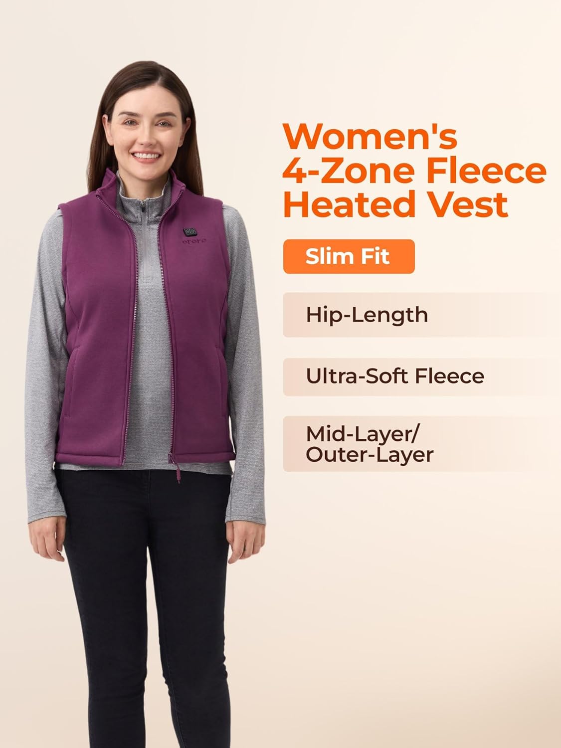 ORORO [Upgraded] Women's Heated Fleece Vest with Heated Collar and Battery, Lightweight Heating Vest Fleece - Image 6