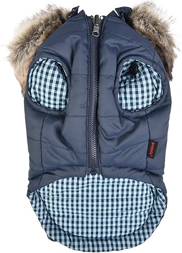 Miniatura 2 de Puppia Hollis - Abrigo de invierno reversible con capucha para perro, cálido, cómodo, a la moda para perros pequeños y medianos, azul marino, talla S