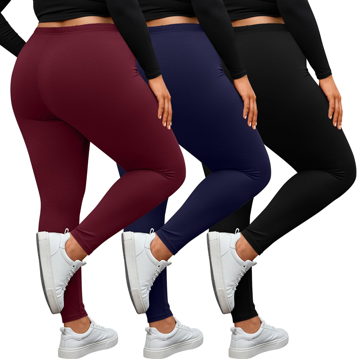 3 Pack Women's Plus Size Leggings High Waisted Stretchy Yoga Pants Workout Running Soft Leggings