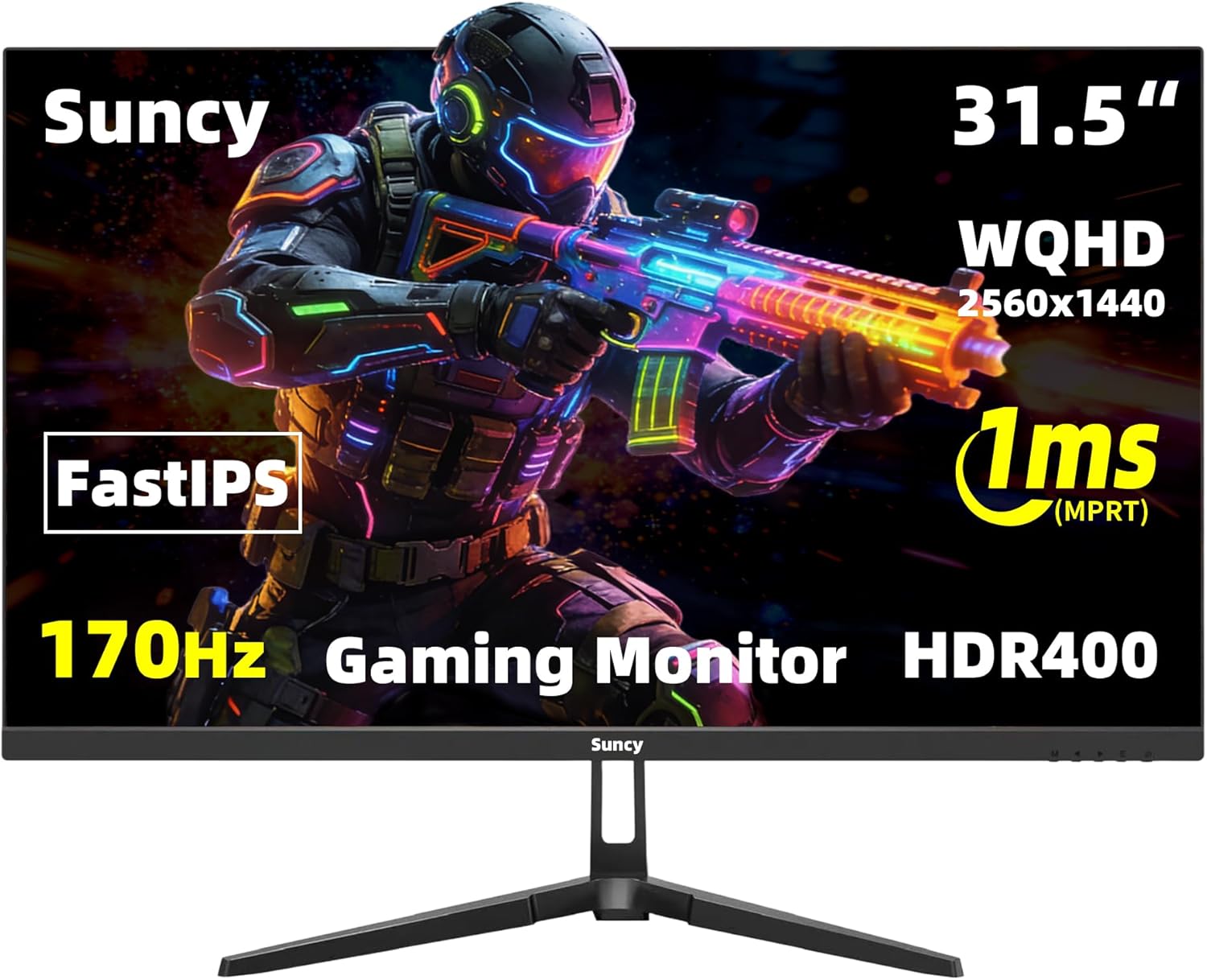 Suncy 32 inch 2K 170Hz Gaming Monitor, Fast IPS 1ms QHD (2560 x 1440) Monitor FreeSync，98% sRGB，VESA Compatible, DisplayPort HDMI, Black