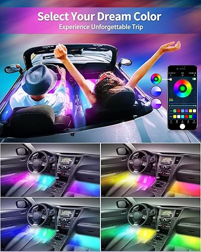 Miniatura 6 de Tira de luces LED RGB para automóvil con control de aplicación kit de iluminación inteligente de neón para debajo del salpicadero con cargador de