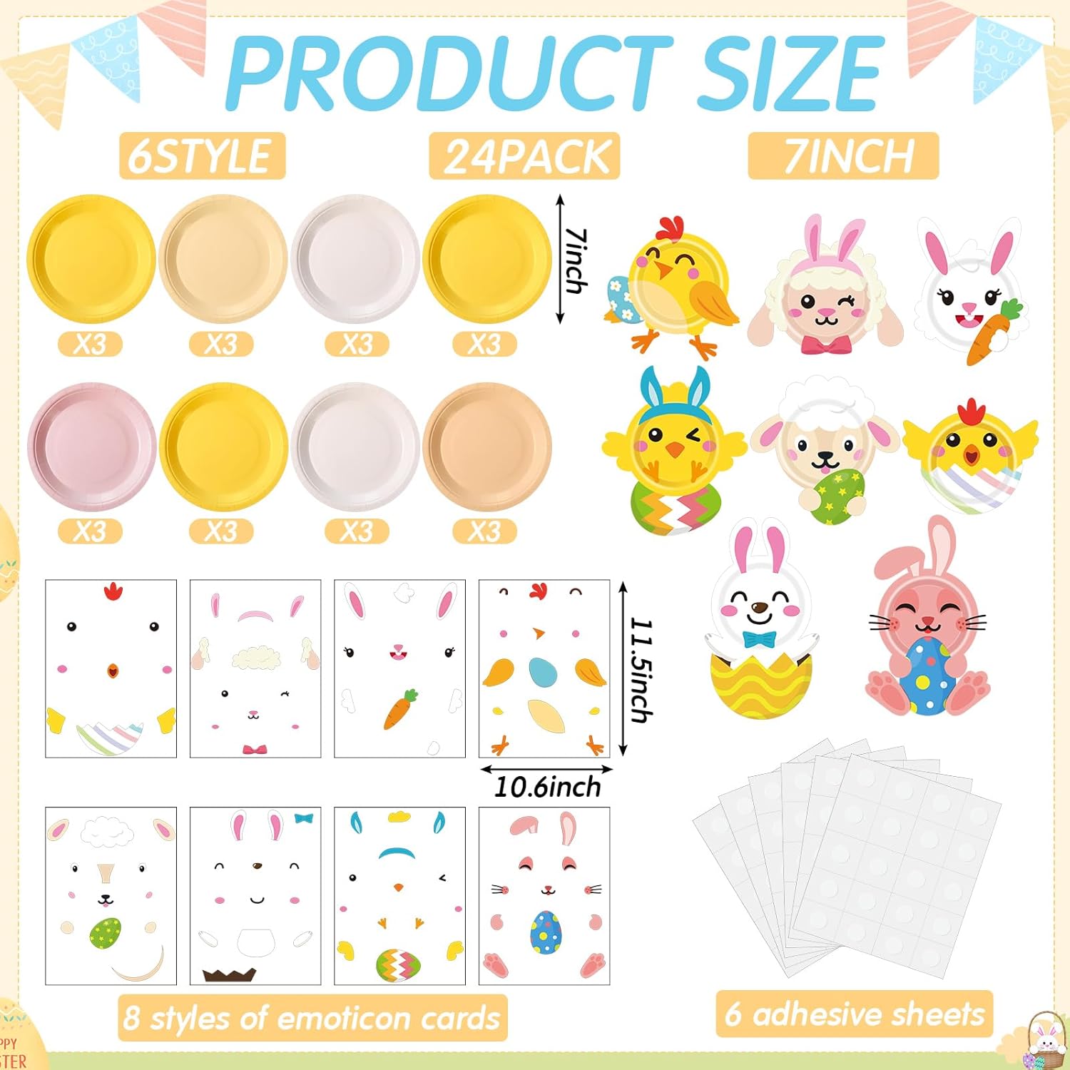 Layhit 24 Pcs Easter Paper Plate Craft Kits for Kids, DIY Art Projects with Bunny Chick Sheep Egg Designs, Preschool Educational Early Learning Toys, Easter Party Favors Classroom Activities