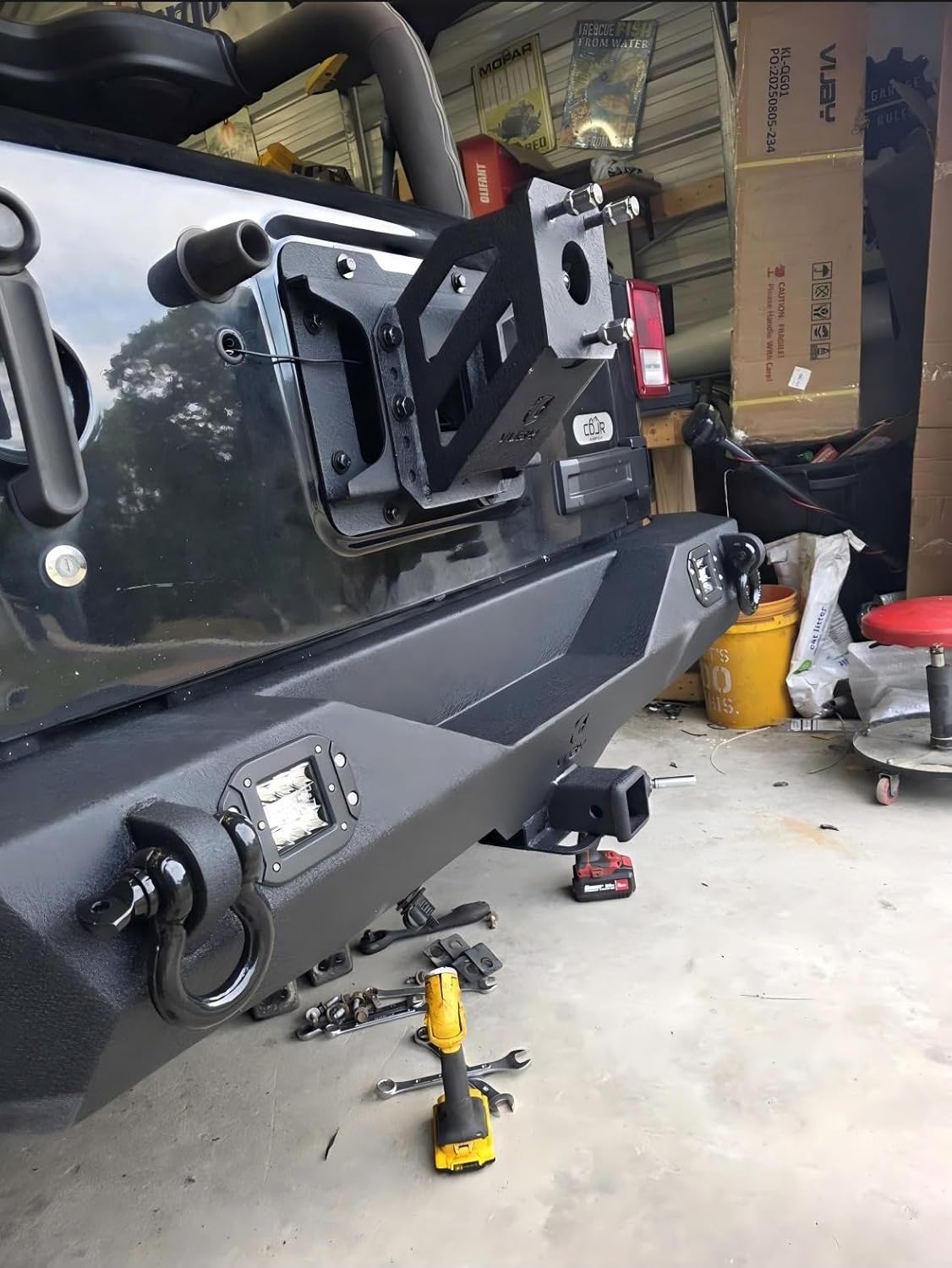 Adjustable Spare Tire Lift Compatible with 2007-2017 Wrangler JK/JKU Spare Tire Carrier up to 43 inches Spare Wheel Holder Rack Mount Relocation