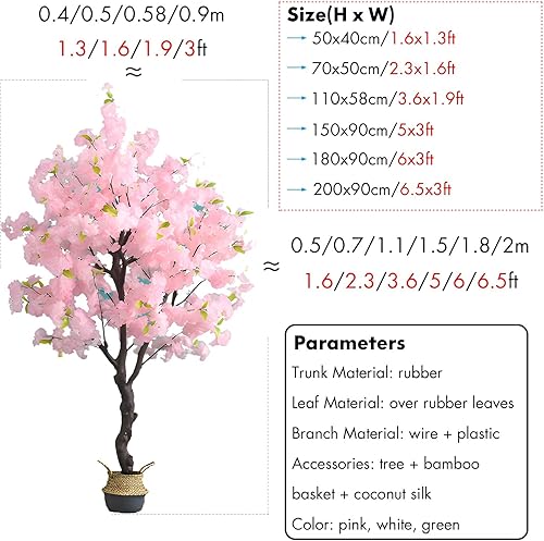 Miniatura 3 de Árbol de goma artificialjaponés artificial flor de cerezo árboles de plástico con macetas de bambú, plantas artificiales extra grandes y altas para