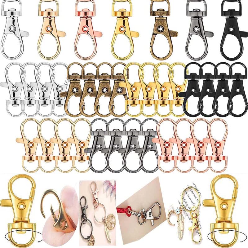 DIY Crafts 5X Swivel Snap D Hooks, Gold, Keyrings & Keychains Round Swivel Snap Hooks Key Rings Metal for Lanyard, ID, Bag(5X Swivel Snap D Hooks, Gold)