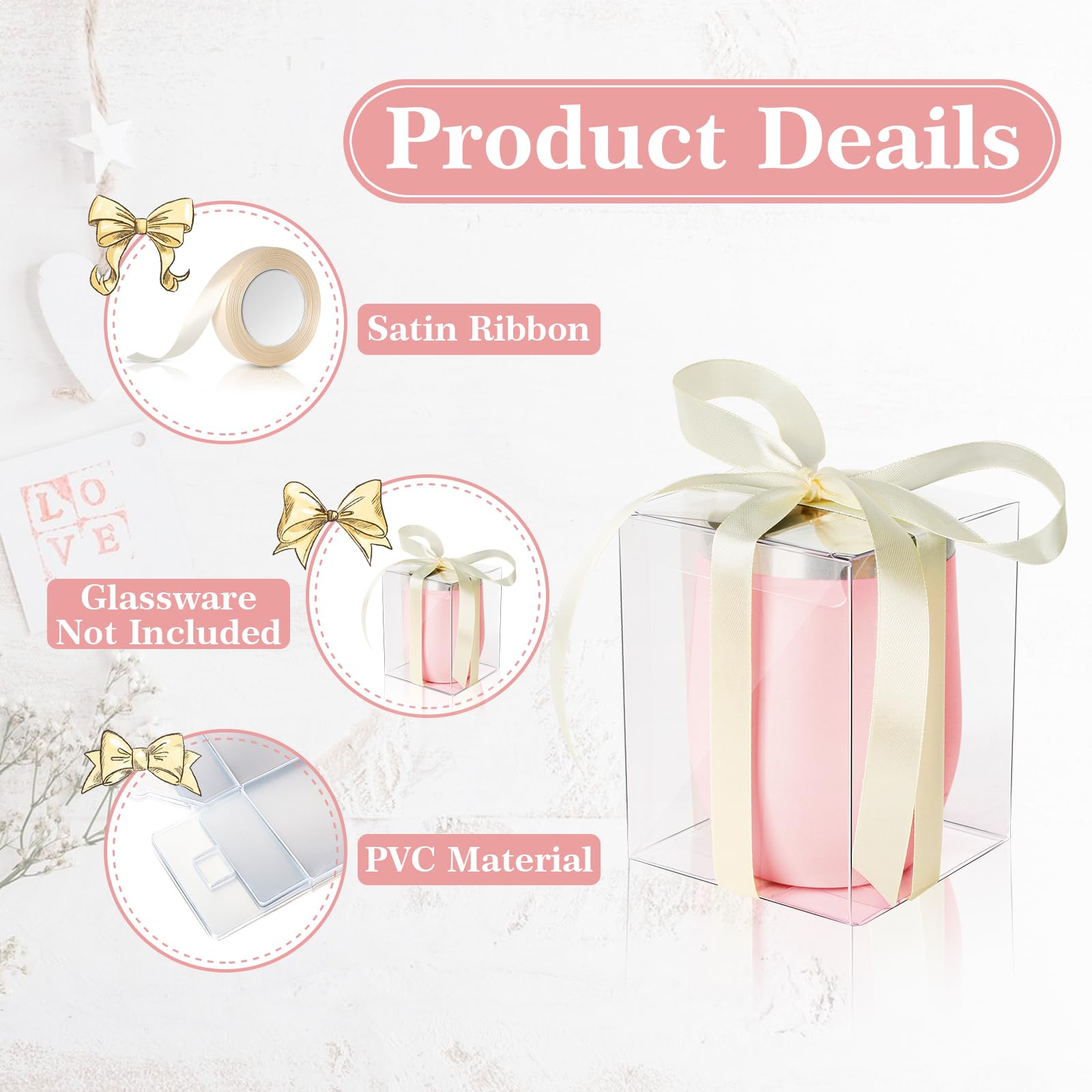 Amazon.com: 20 Pack Stemless Wine Glass Gift Boxes With Clear Window -  Favor Boxes for Gifting - Can Hold 15oz Glass - Bachelorette Party Wedding  : Health & Household