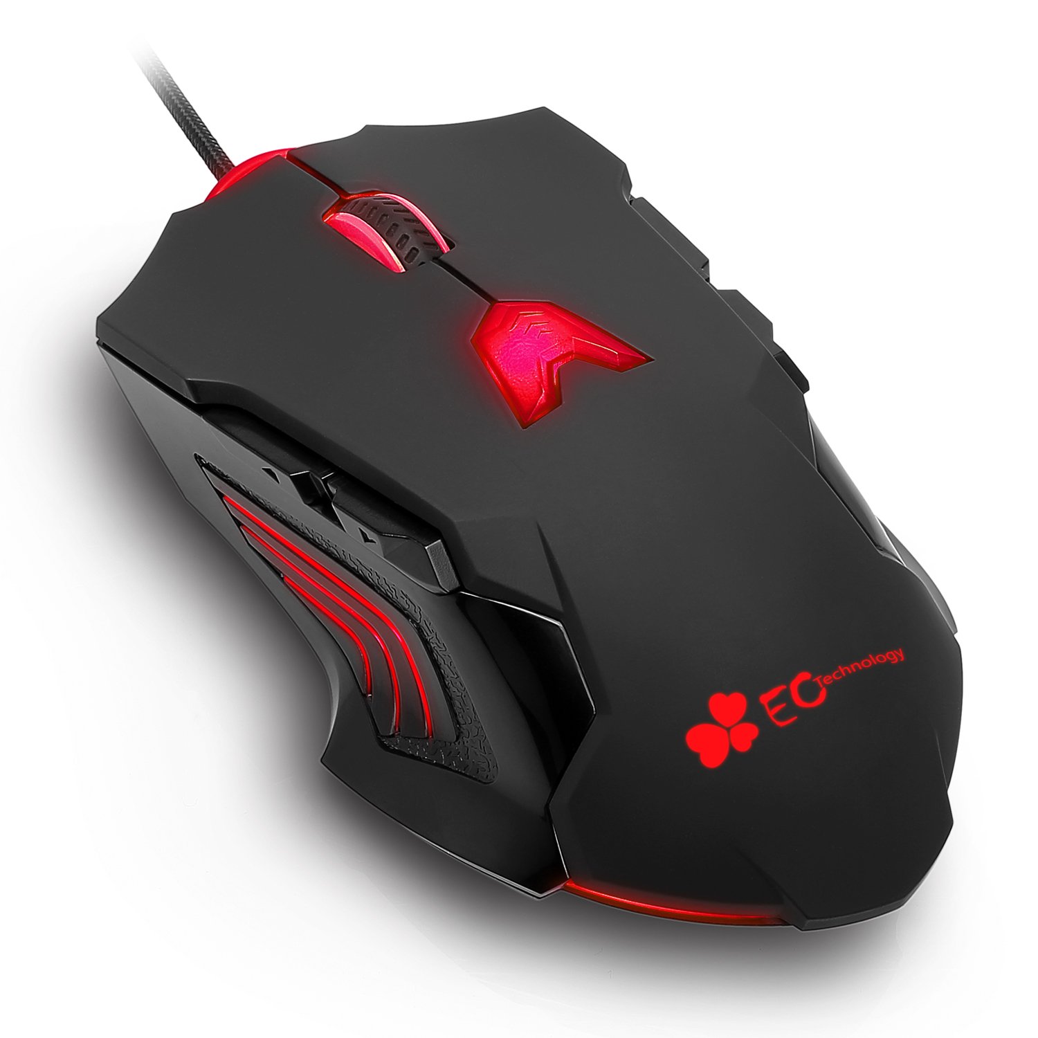 EC Technology® 8200 DPI Laser Gaming Mouse for Pc, 8 Programmable Buttons, 6 Adjustable DPI Levels, 5 Savable Configuration Files, Omron Micro Switches, Gold-plated Copper Braided Wire, Ergonomic Wired Scroll USB Optical Game Mice Perfect for Most Gamers - Black