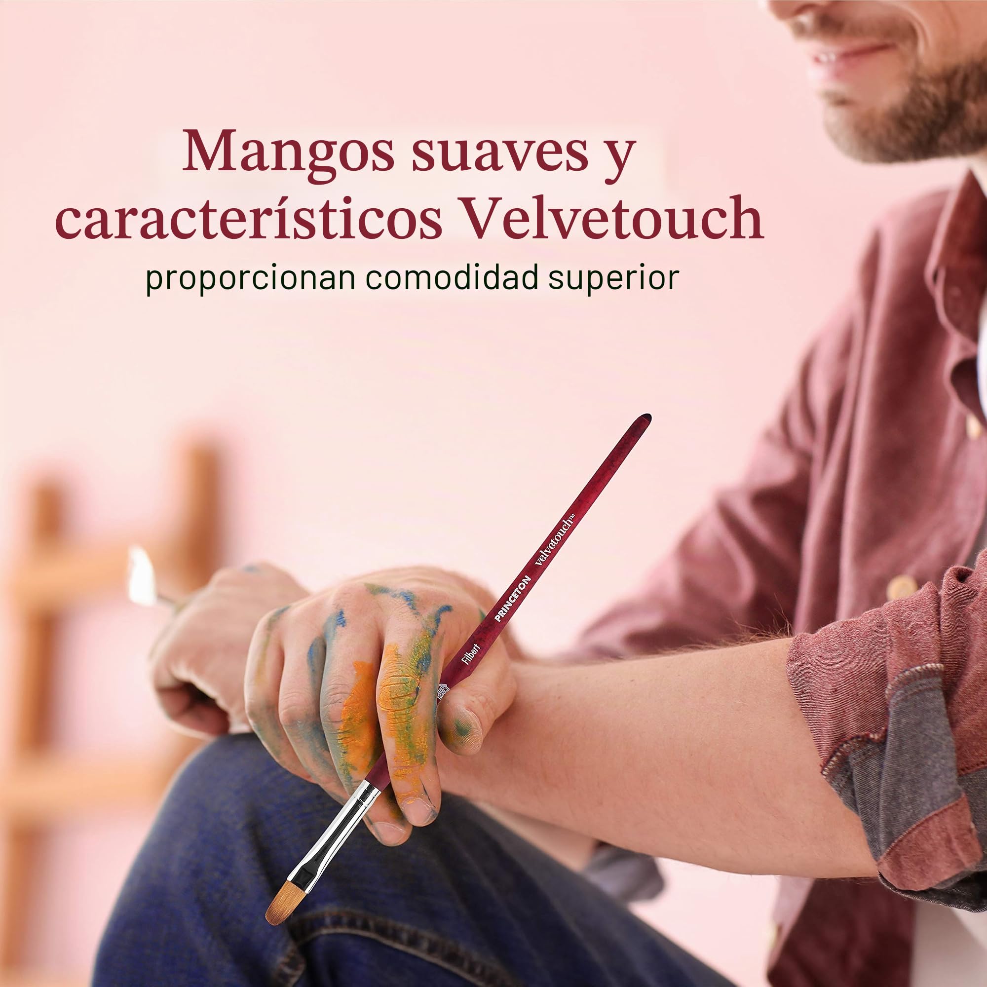 Princeton Velvetouch, Serie 3950, Pinceles para acrílico, óleo y Acuarela, Juego de 5 Spotter 5/0, sombreador Angular de ¼ Pulgadas, Redondo 8, Filbert 8, Redondo 2