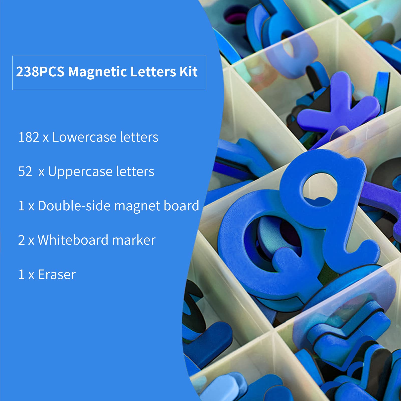 Zestaw Magnetycznych Liter 238 Elementów, Zabawka Edukacyjna z Dwustronną Tablicą Magnetyczną