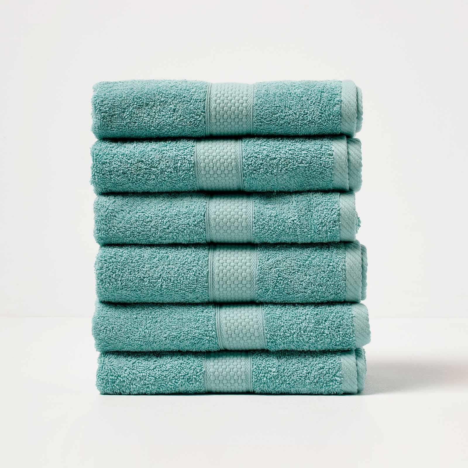 HOMESCAPES Sea Green Turkish Cotton Set of 6 Hand Towels Super Soft Thick & Absorbent 500 GSM Towel Heavy Weight for everyday Luxury