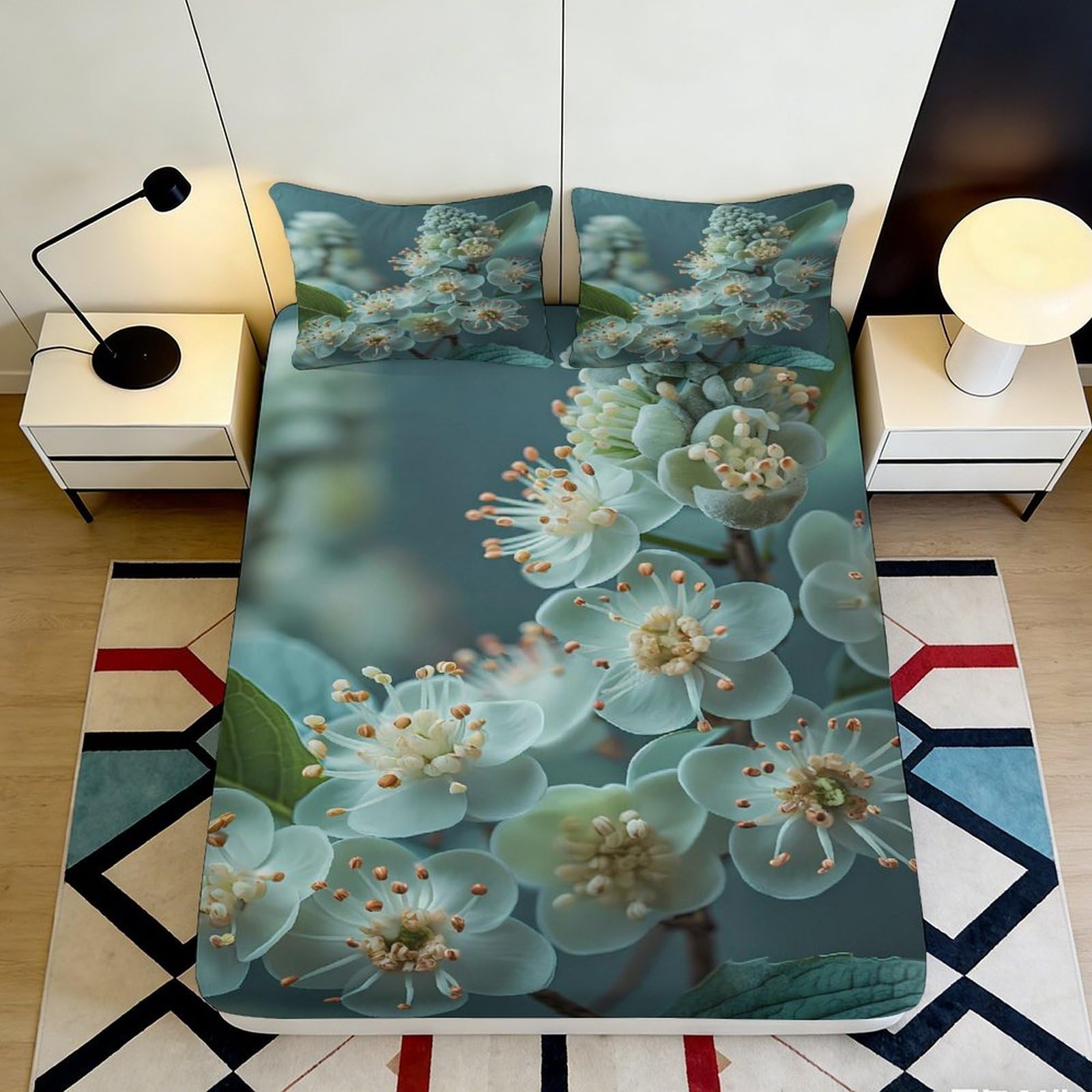 3D Printed Cherry Blossom Fitted Sheet Microfiber Deep Pocket Bedroom Bedding Sakura Mattress Fitted Cover 180x200x25cm