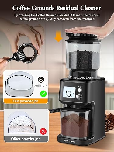 Miniatura 4 de Homtone Molinillo de café expreso con rebabas cónicas, 51 ajustes precisos, molino eléctrico con soporte para portafiltro, 2-12 tazas ajustables,