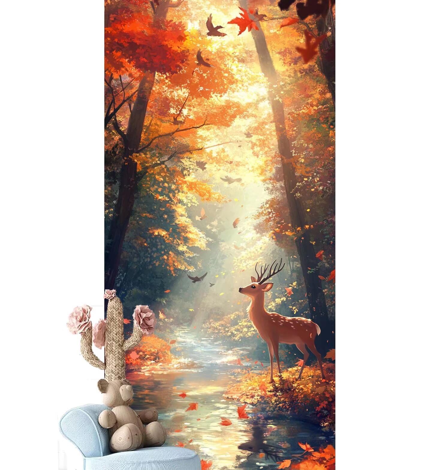 Dipingere con i Numeri per Adulti Bambini,Paint by Numbers con Pennelli Pittura a Pigmento Acrilico,Fai Da Te pittura di Numeri Kit Decora la casa Regalo (Senza Cornice)- Foresta,Cervo 90x260cm V-997