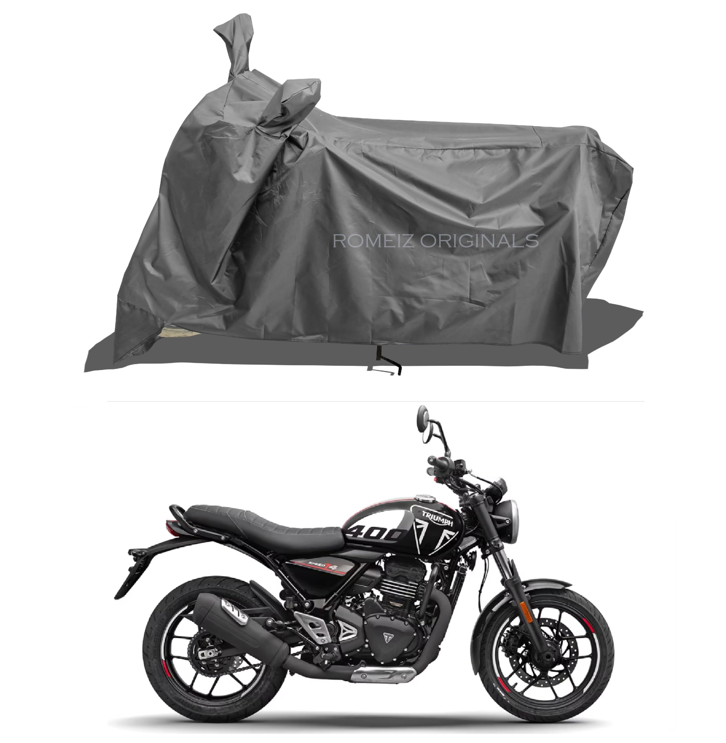 ROMEIZ - Two Wheeler - Bike Cover for 2024 New Triumph Speed T4 Bike Cover with Water-Resistant and Dust Proof Premium 190T Fabric_Entire Grey-picture-11
