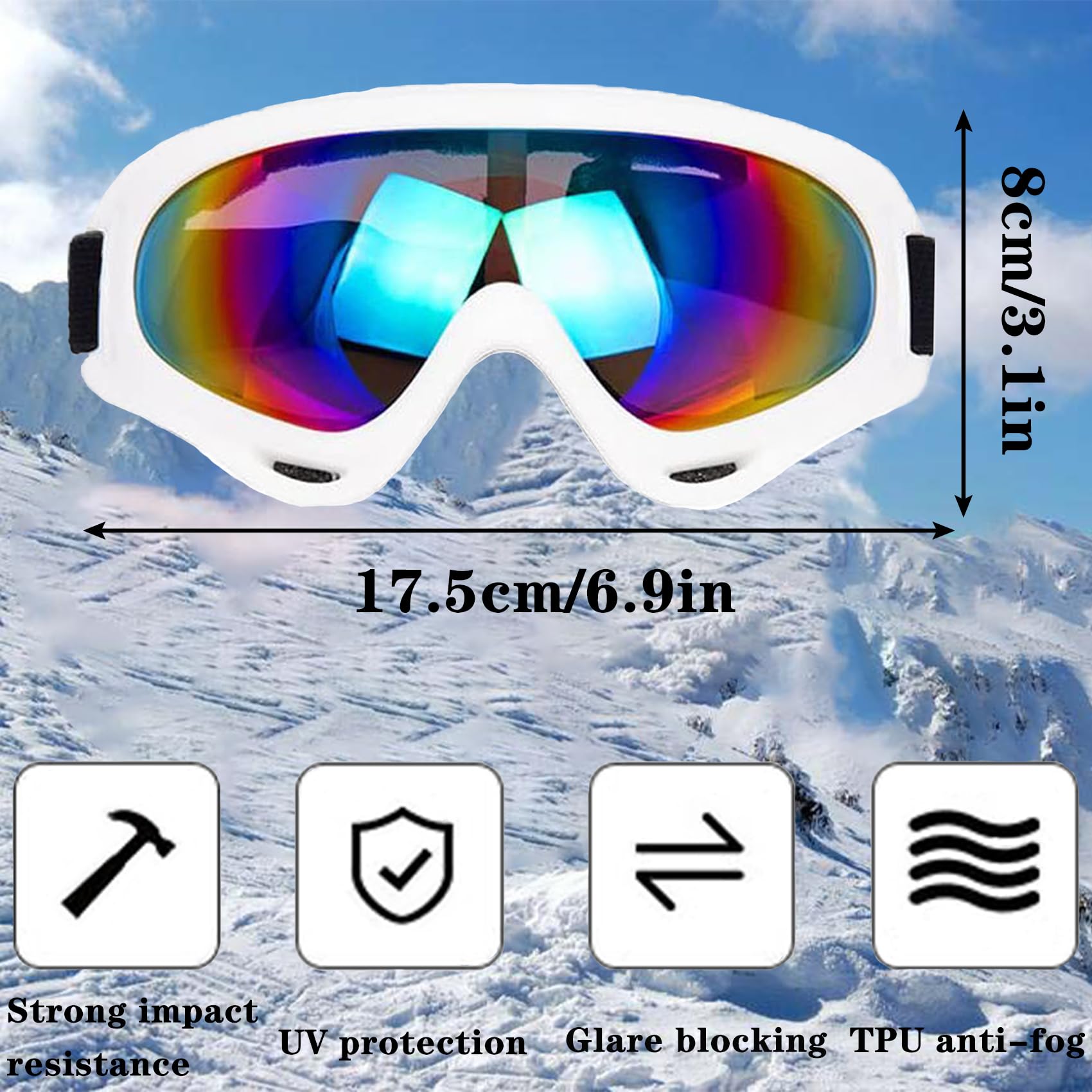 Ski Goggles Snowboard Goggles for Men Women Kids Cycling Motorcycle Snowmobile UV Protection Goggles Winter Snow Sports Glasses for Youth Adult Teens Boys & Girls (White) - Image 2