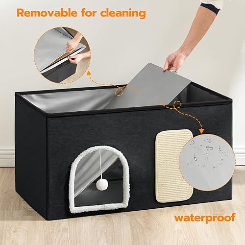 Miniatura 8 de HOOBRO Caja de arena para gatos, muebles de interior con alfombrilla para gatos, muebles de caja de arena oculta, interior impermeable, incluye