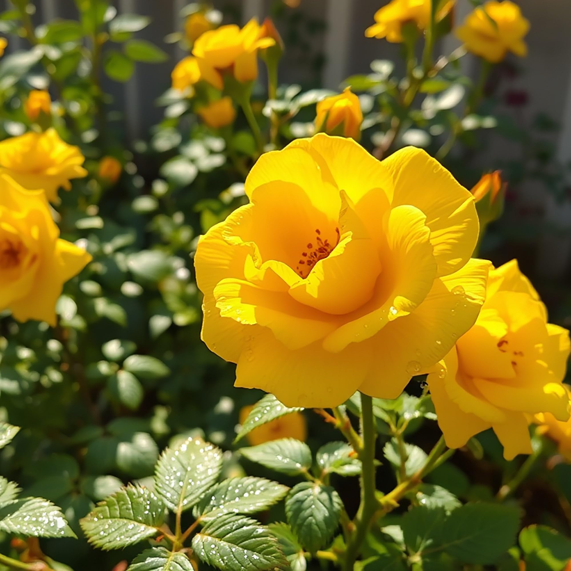 Rosier jaune à racines nues rustiques « Sunshine Lady » - Fleurs parfumées pour haies de jardin, treillis, allées et arbustes à fleurs
