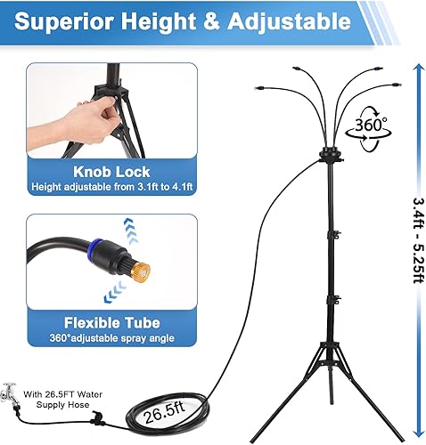 Miniatura 8 de VsMon-Fri Sistema Mister, sistema de refrigeración por nebulización de soporte, tres boquillas de repuesto portátiles, niebla flexible para patio,