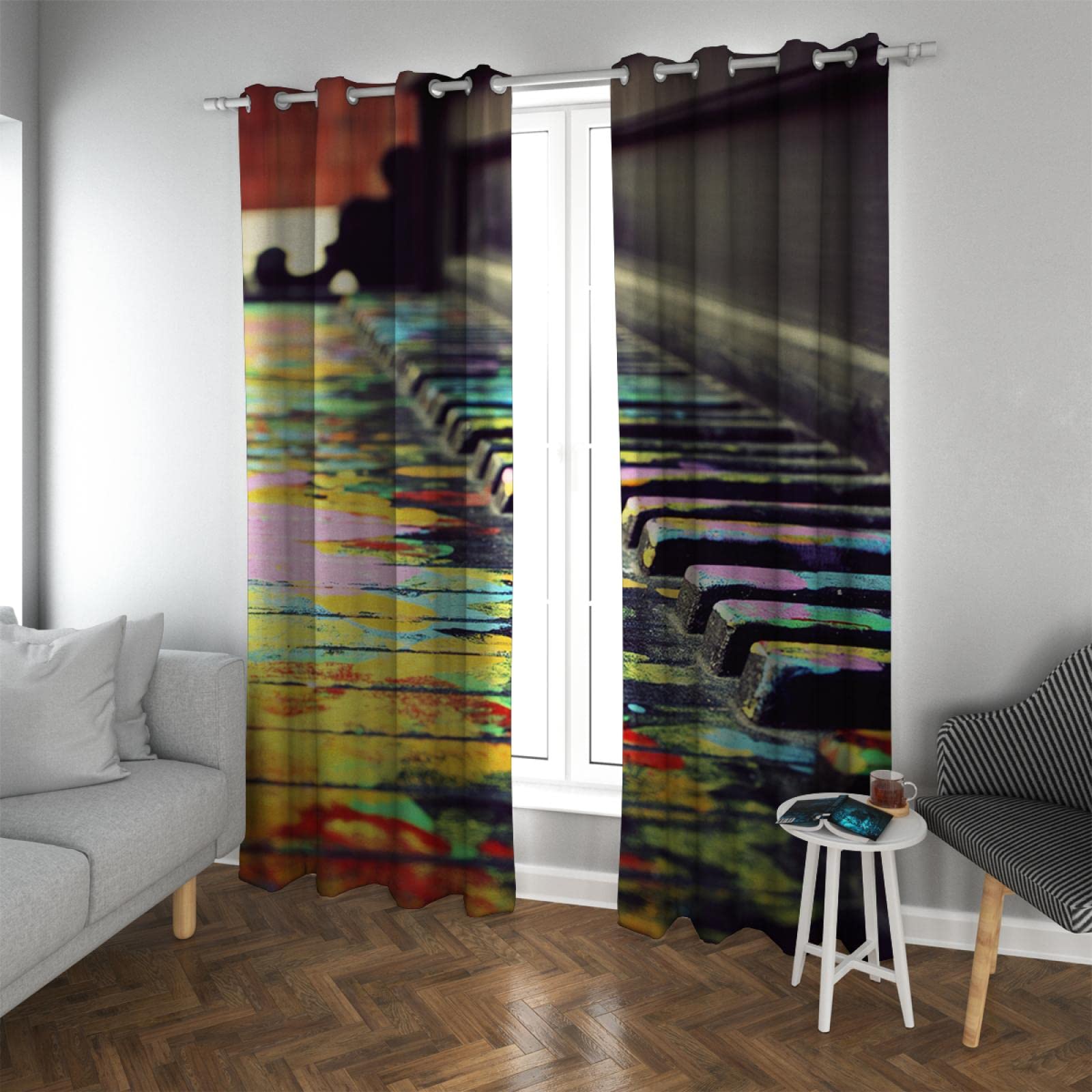 Bunte Moderne schicke Verdunkelungsvorhänge für Kinder Kinderzimmer Klavier Keyboards Fenstervorhänge Energiesparende Vorhänge 214 x 117 cm