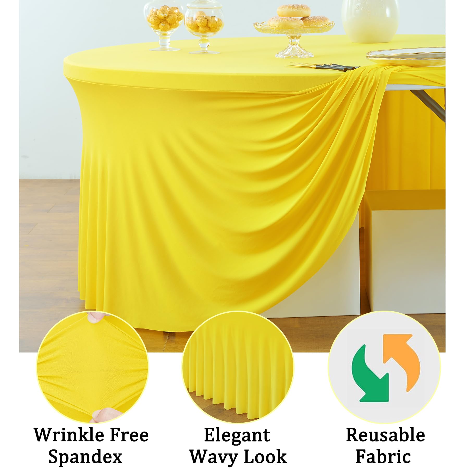 Htper 6-Pack Yellow Spandex Round Tablecloths - Stretchy Fitted Covers For 60 Inch Round Tables
