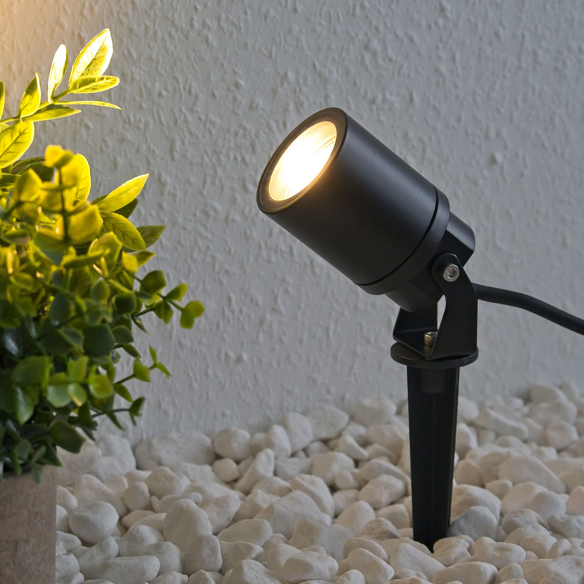 VBLED 3er SET Werios Gartenstrahler mit Erdspieß schwarz Außenstrahler 12V AC mit MR16 LED Leuchtmittel 5W 3000K inkl. Trafo und 3fach-Verteilerkabel