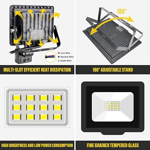 Miniatura 3 de Willpower Reflector LED con sensor de movimiento, luces de seguridad para exteriores de 10 W, 1000 lúmenes, lámpara exterior de 6000 K, luz blanca