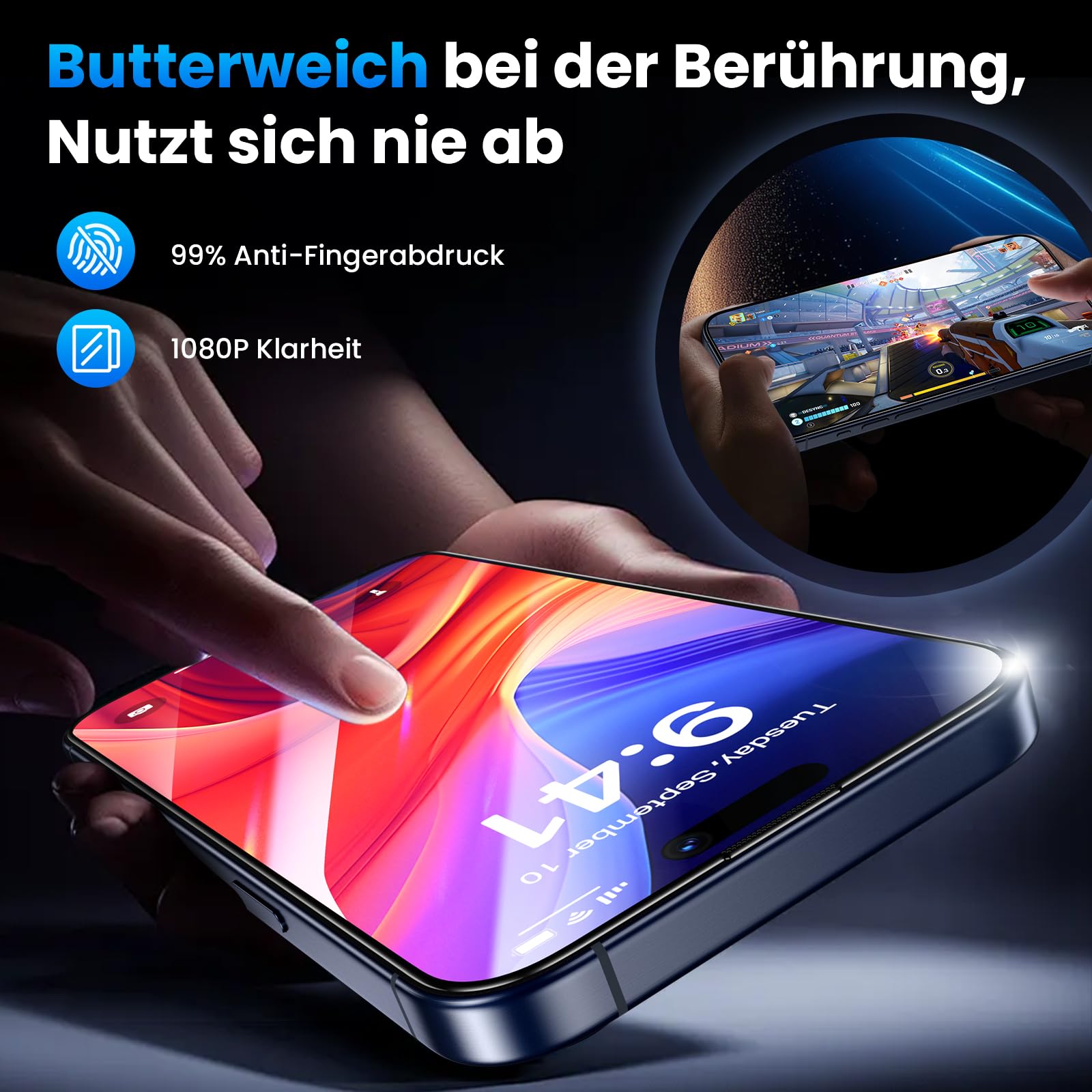 Uyiton für iPhone 15 Pro für Panzerglas, 2 Stück 9H Härte Panzer Schutz Glas Folie,Vollständige Abdeckung Folie Displayschutz Anti-Kratz Schutzglas für iPhone 15 Pro Schutzfolie